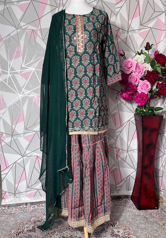 3 PIECES READYMADE DESIGNER SHARARA SUITS